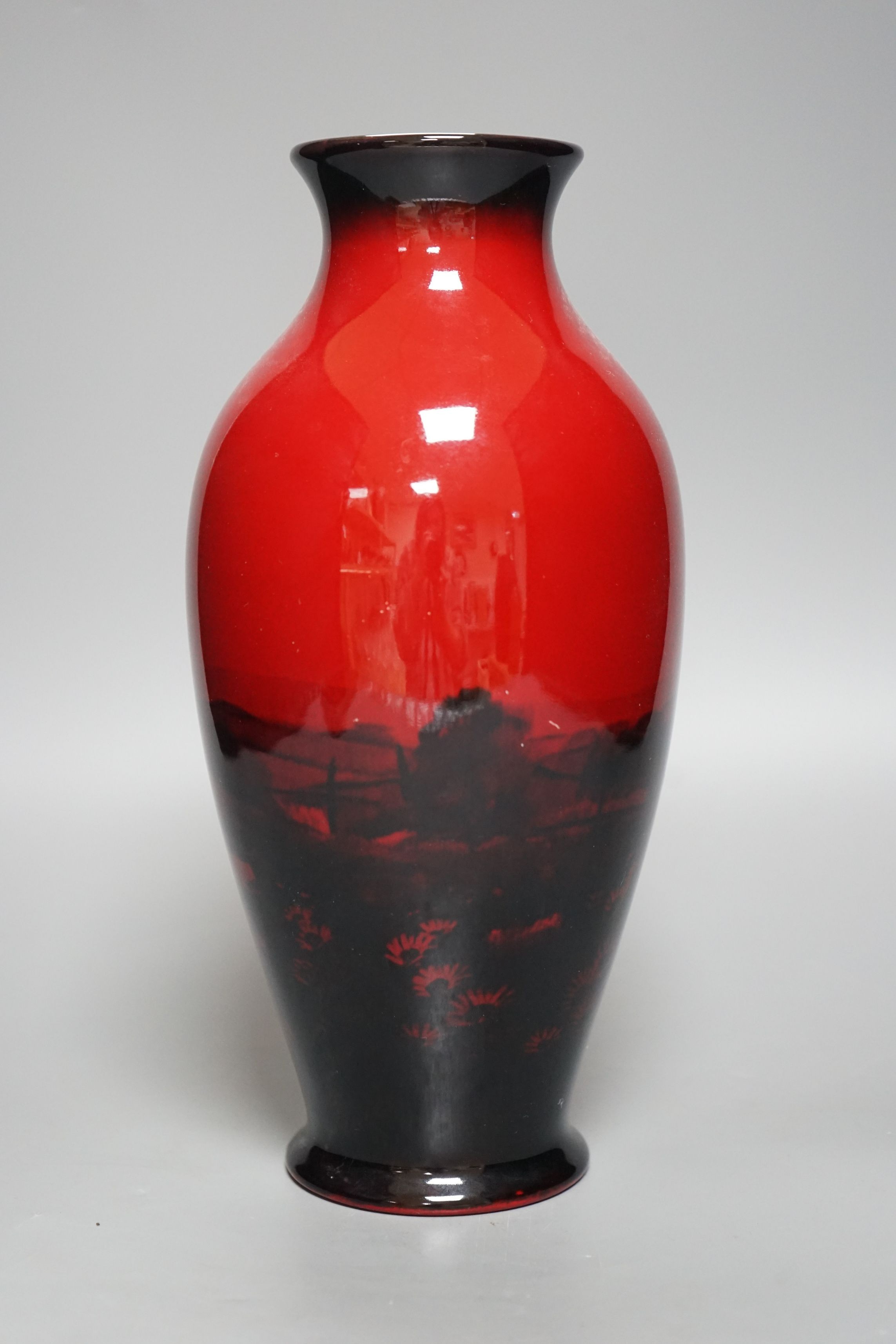 A Royal Doulton flambé vase, signed Noke, 28cms high
